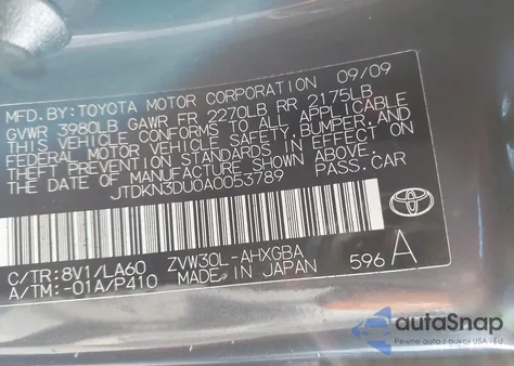 2010 Toyota Prius Iv из США, поврежденный, VIN JTDKN3DU0A0053789